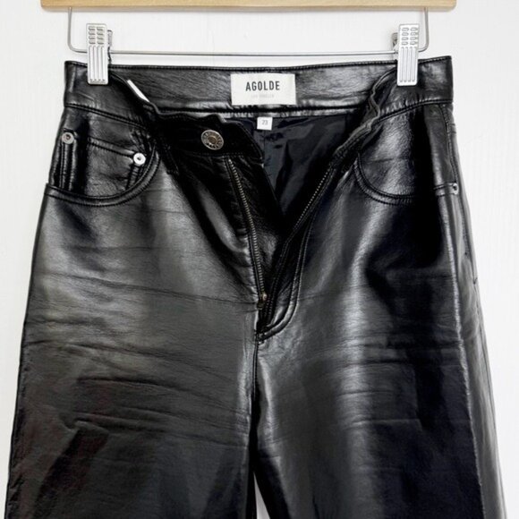 Agolde Recycled Leather 90's Pinch Waist Straight Leg Ankle Pants Detox Black 23 - Picture 3 of 9